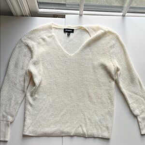 Express - Cream Knit V-Neck Sweater - Size Medium